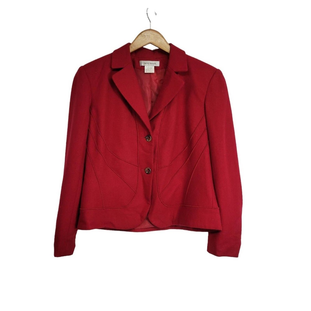 Harve Benard Red Wool Blend Lined Blazer Jacket Size 16